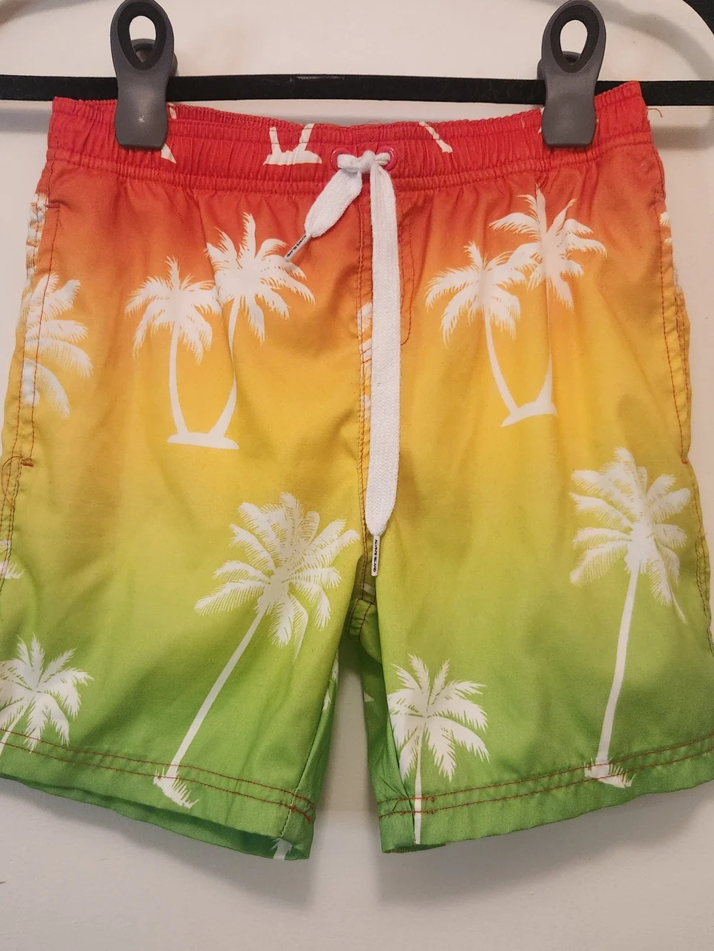 Boy's Size XL Gradient Palm-Print Swim Shorts - Orange/Yellow/Green